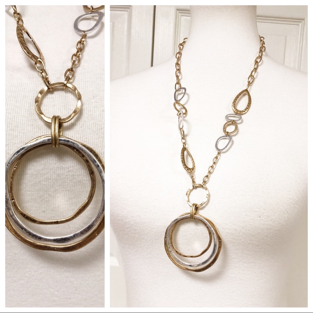 NEW GOLD SILVER TONE CIRCULAR STATEMENT NECKLACE
